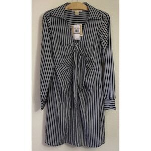 NEW Michael Michael Kors Midnight Blue Striped Tie Front Shirt Dress Size 0
